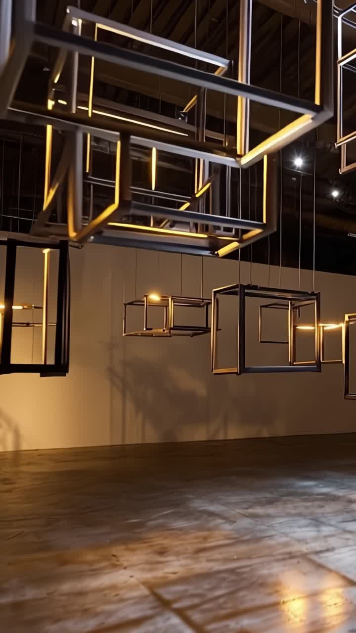 Cornici fluttuanti illuminate: un'installazione d'arte contemporanea che mostra elementi di design moderno in un'innovativa esposizione luminosa
