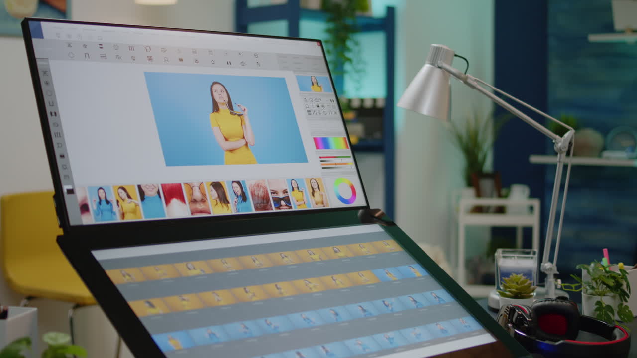 Empty retouching studio room with editing software