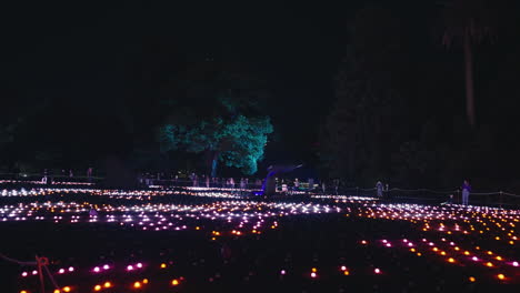 Cientos-De-Luces-Intermitentes-Brillantes-En-El-Suelo-En-Los-Jardines-Botánicos-De-Sydney-Durante-Vívidas-En-Cámara-Lenta