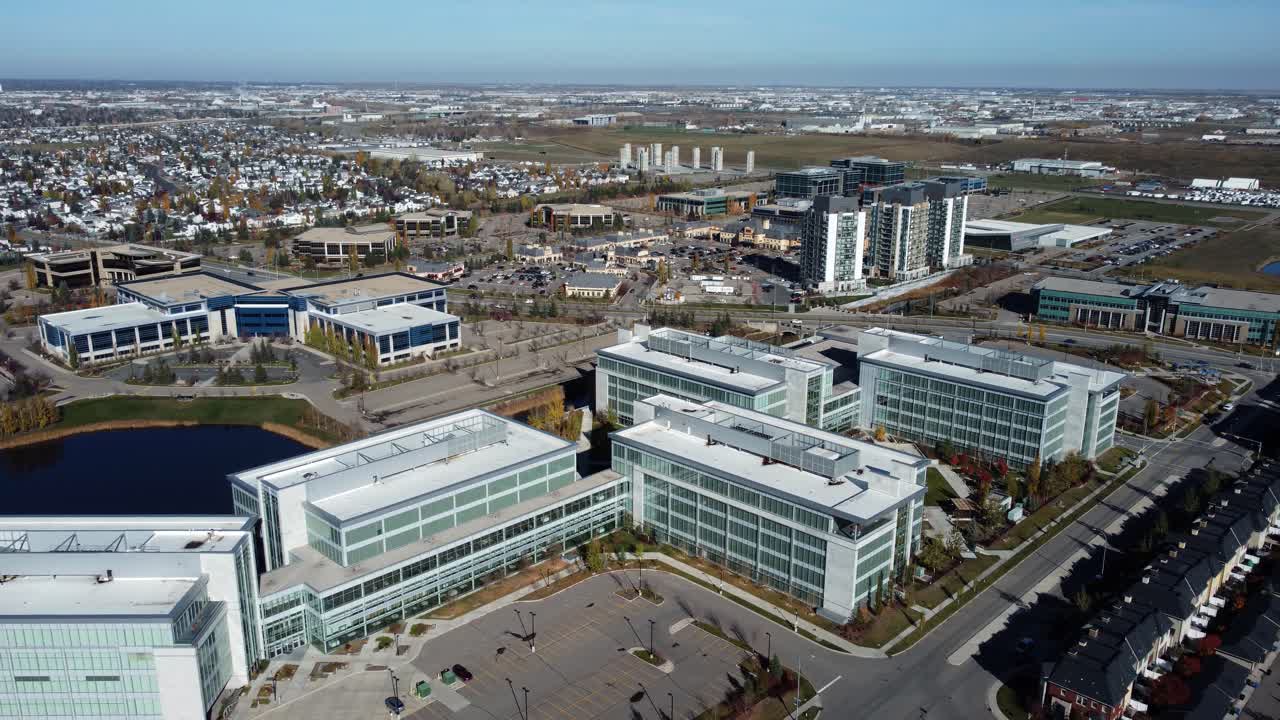 Business centers' parking lots in Quarry Park in Calgary