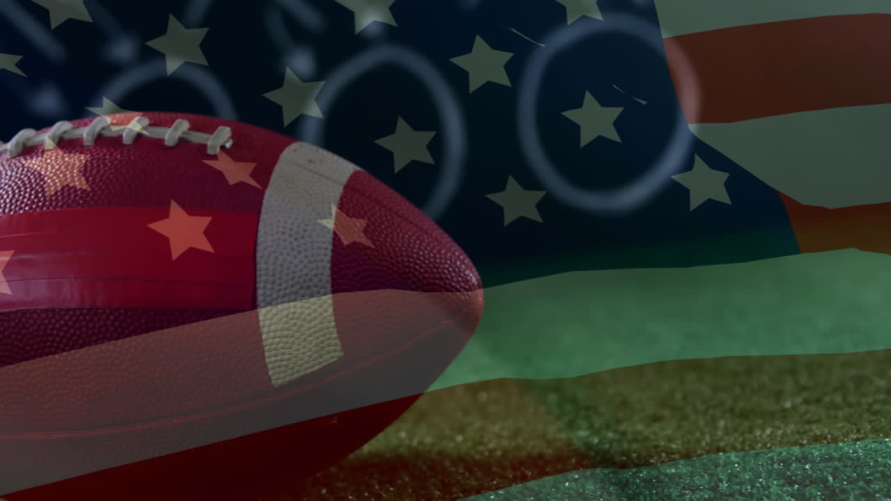 pelota de fútbol americano de cuero con bandera estadounidense