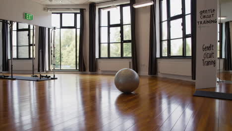 empty fitness studio with exercise ball