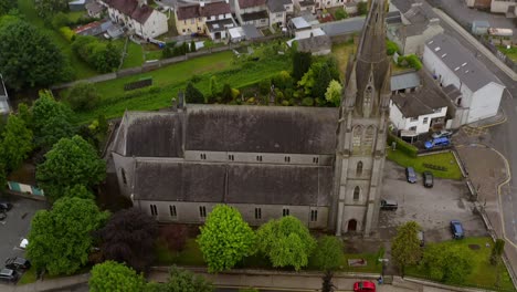 saint michael's church in ballinasloe galway, drone top down pullback and tilt to reveal church