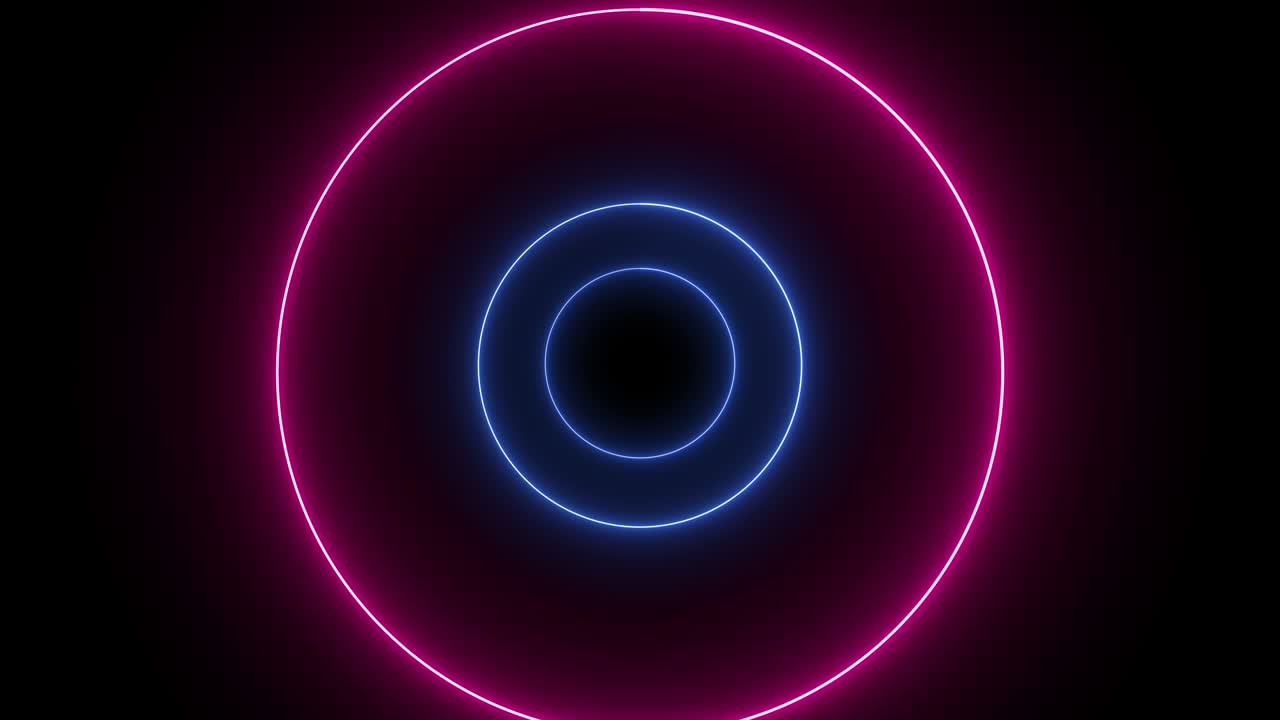 un túnel de círculo de neón azul y púrpura sin costuras.