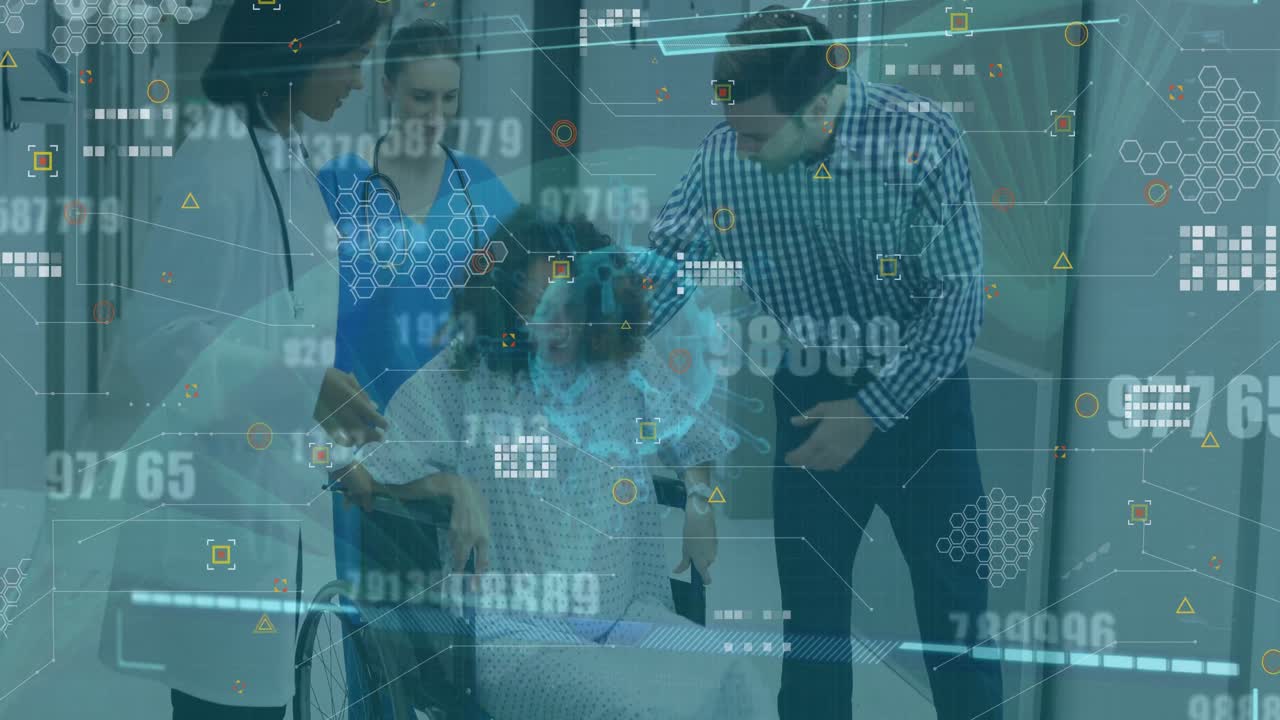 animación del procesamiento de datos sobre parejas diversas en el hospital