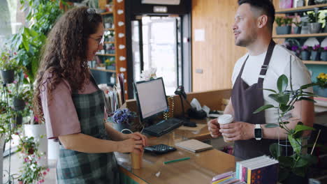 customer service interaction in a floral shop
