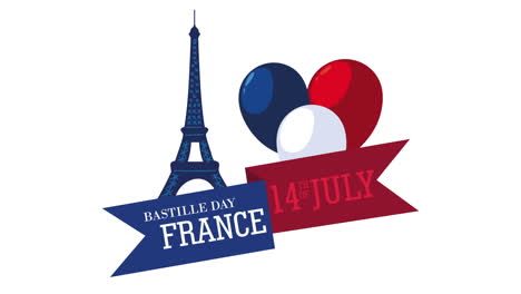 bastille day france celebration lettering in ribbon with eiffel tower