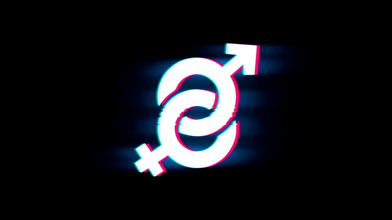 Gender Male and Female Symbol on Glitch Retro Vintage Animation.