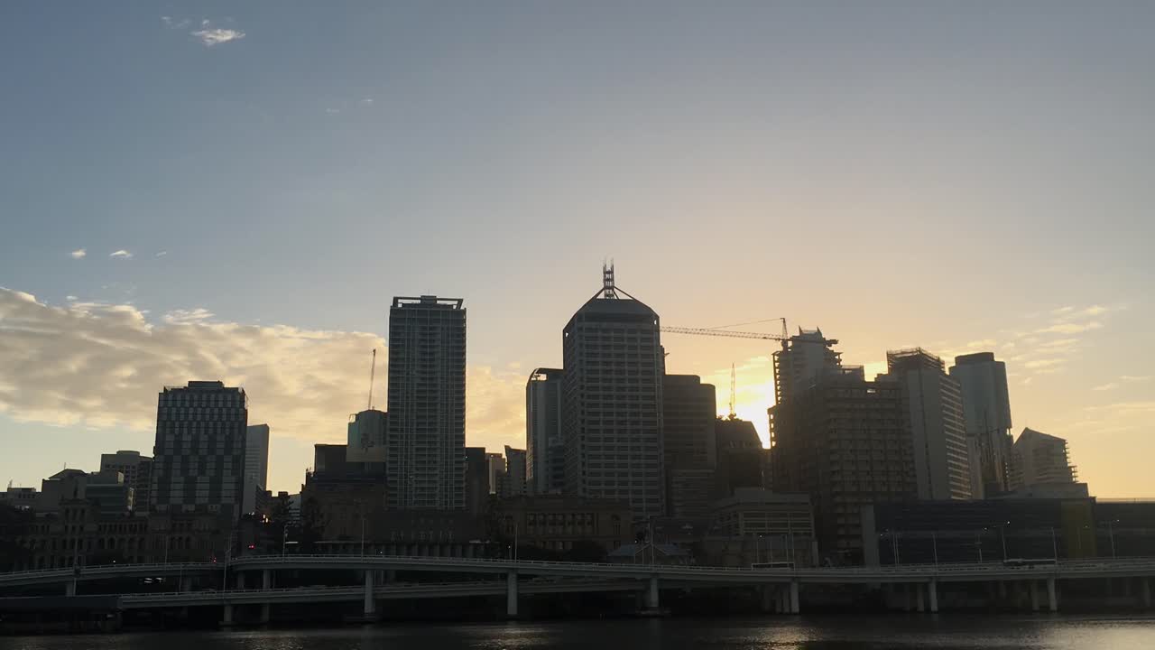 4K UHD wide shot of Brisbane City Skyline during an awesome sunset.