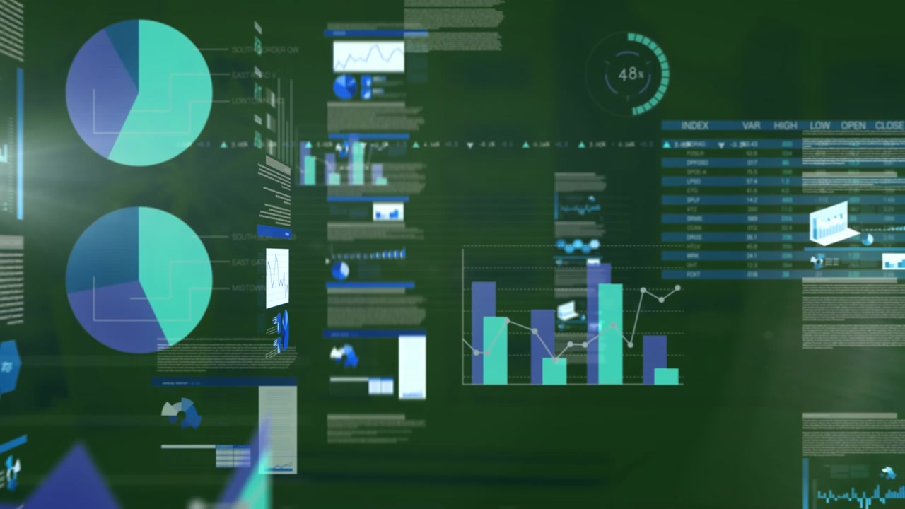 Animasjon av statistikk og databehandling over et bybilde.