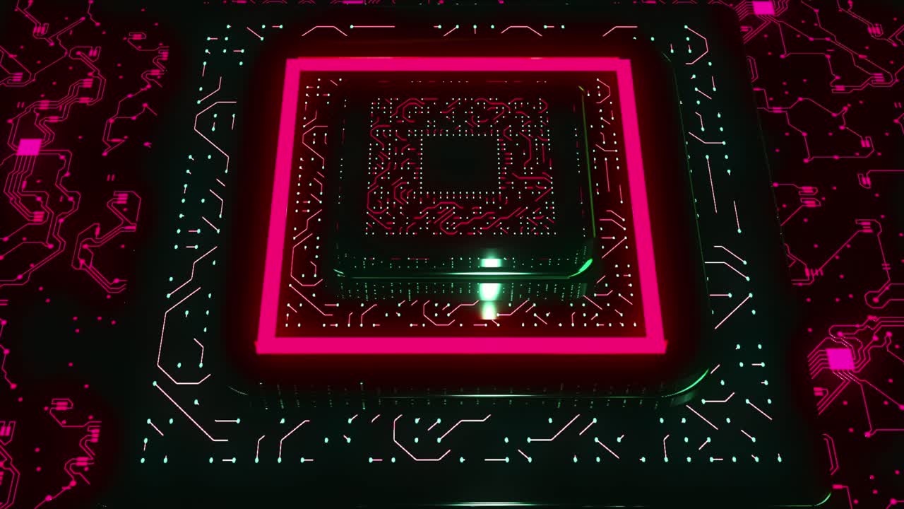 Abstract Cyberpunk CPU Chip with Glowing Circuit Board