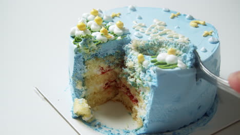 Close-up-of-birthday-cake-on-white-plate-Delicious-favorite-pastry