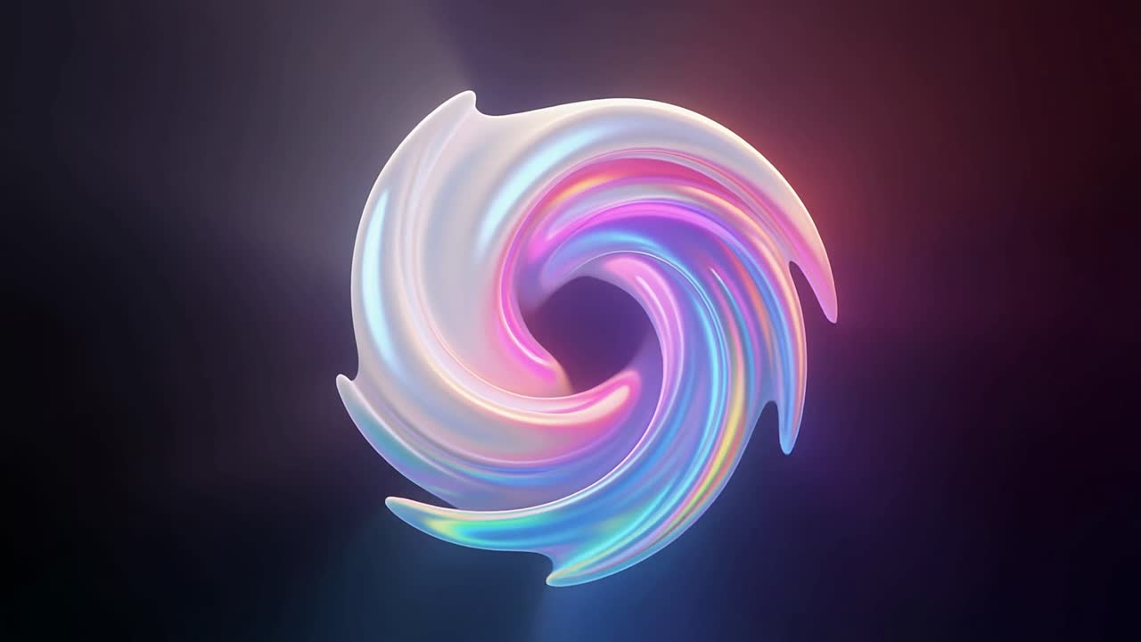 Abstract Iridescent Swirling Shape Rotating on Dark Background