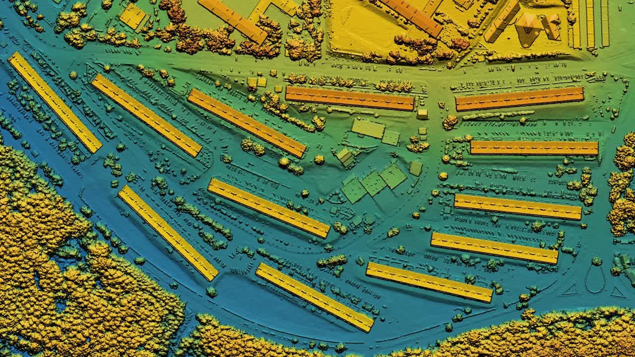 gis 사용을 위한 색의 지리적 공간 데이터를 가진 도시 도시 지역의 애니메이션 지도