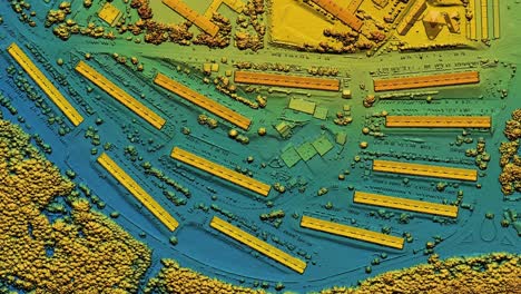 mapa animado de la zona urbana de la ciudad con datos geoespaciales coloreados para el uso de gis