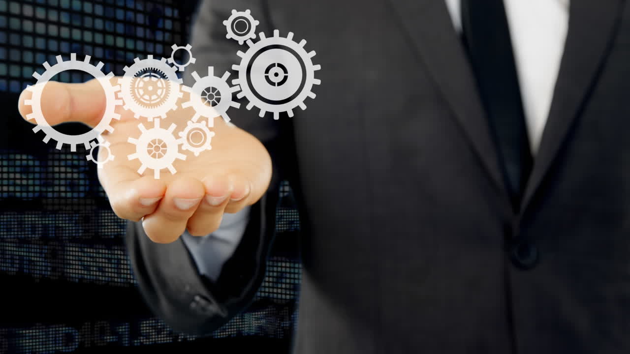 hombre con engranajes digitales