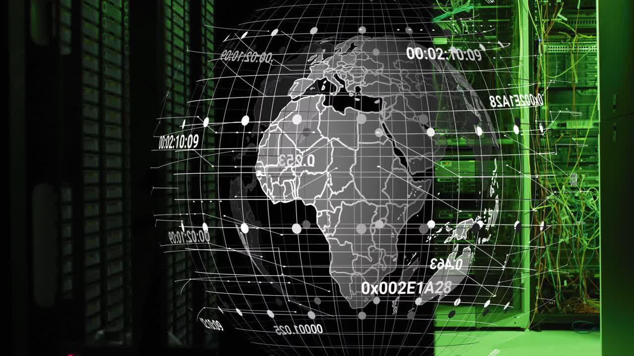 Animation of globe rotating over servers