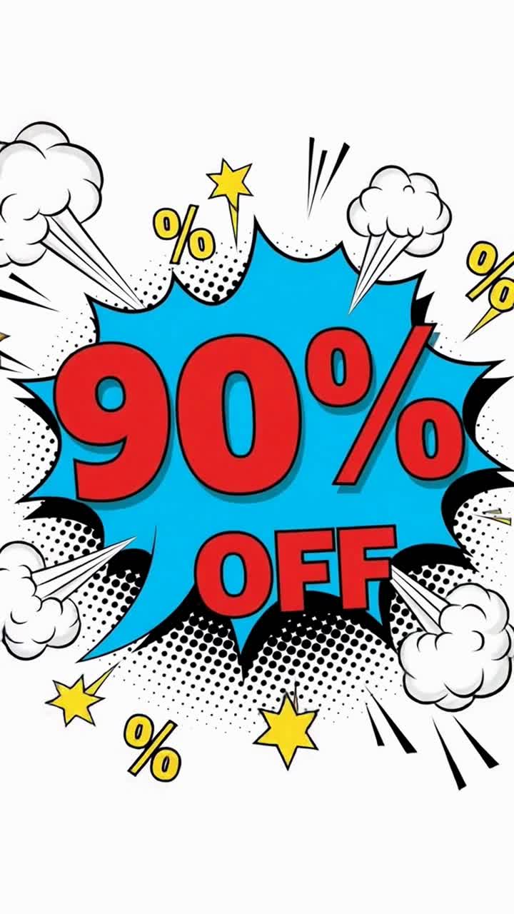 A comic book style poster with a 90% off sale