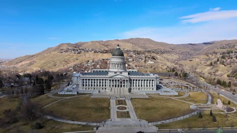 excellent aerial shot of a state capitol building in an arid region