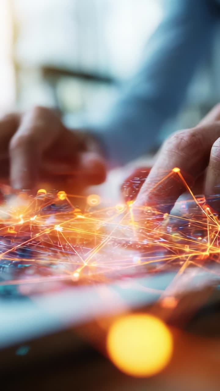 Interconnected Digital Network Visualization: Exploring the Intersection of Technology and Human Interaction Through Illuminated Connections and Data Processing