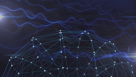 network of connections and data processing animation over abstract dark background