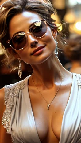 elegant woman in sunglasses at upscale event during evening