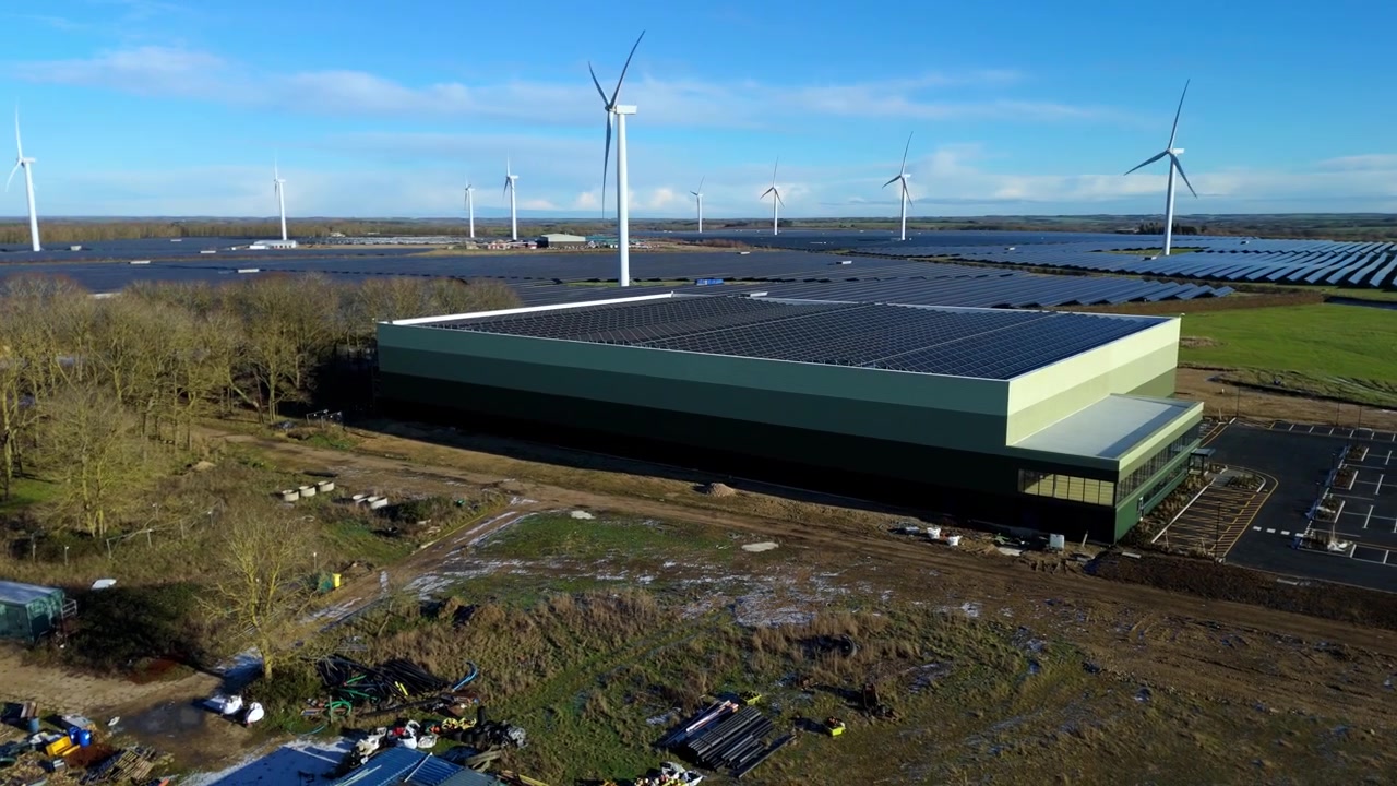 Aerial view of the Chelveston Hydrogen Hub and flight-grade fuel cell testing facility for zero-emission aviation, UK.