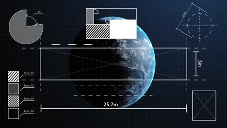 animación de la tierra giratoria con formas geométricas y medidas