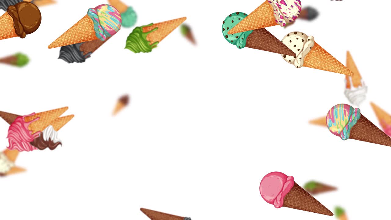 Coni gelato che fluttuano su uno sfondo bianco