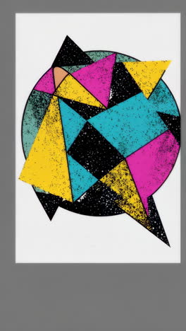 abstract geometric speech bubble with retro colors and grunge texture