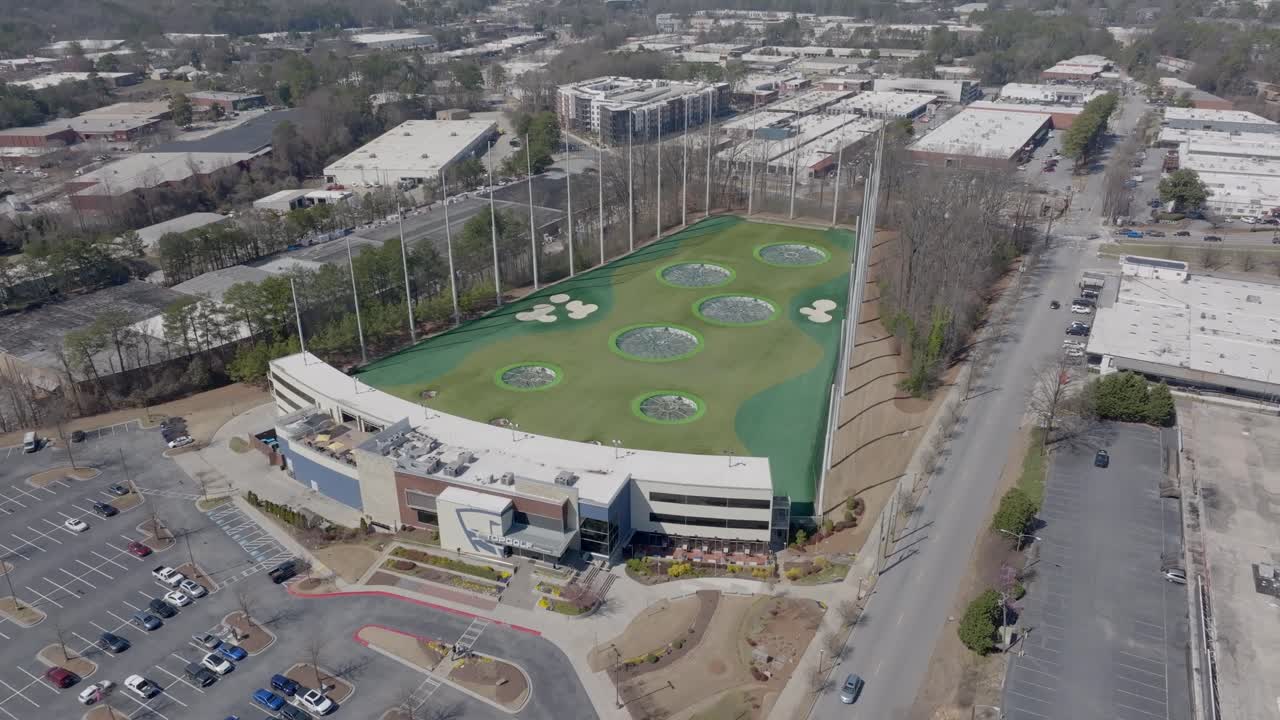Topgolf Midtown Golf Club, Entertainment destination in Atlanta, Georgia, Drone shot