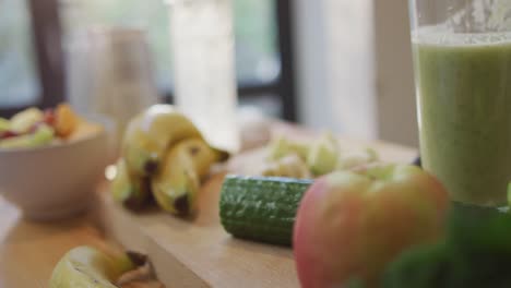 Fresh-fruits-and-vegetable-on-the-kitchen-table