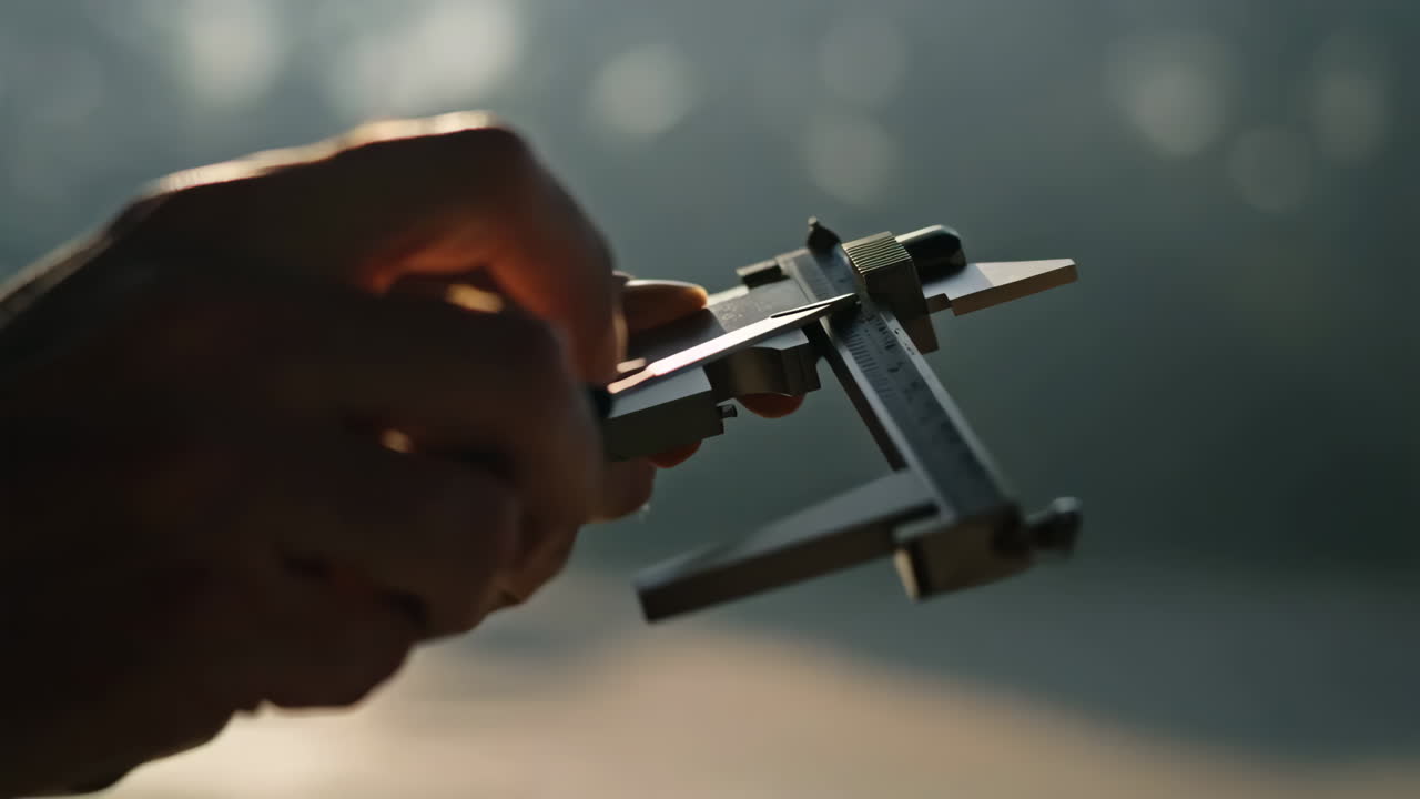 Close up of a hand holding a measuring tool