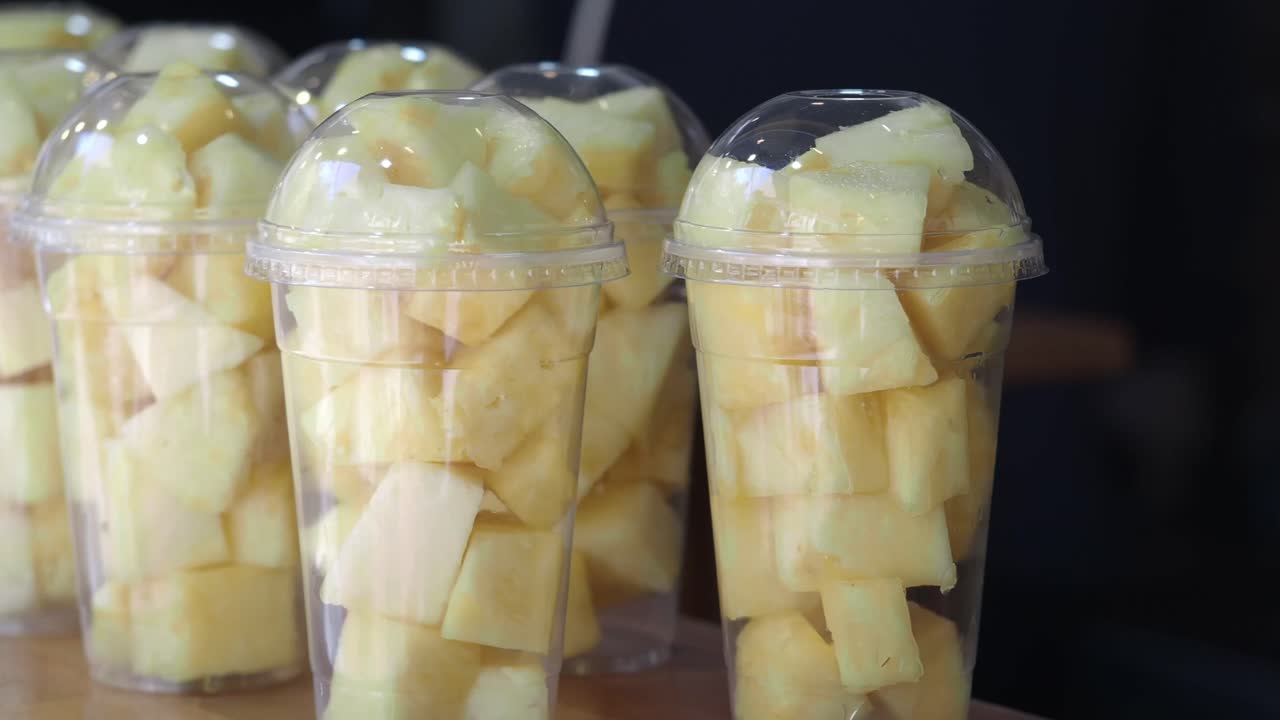 Cubed Pineapple in Plastic Cups