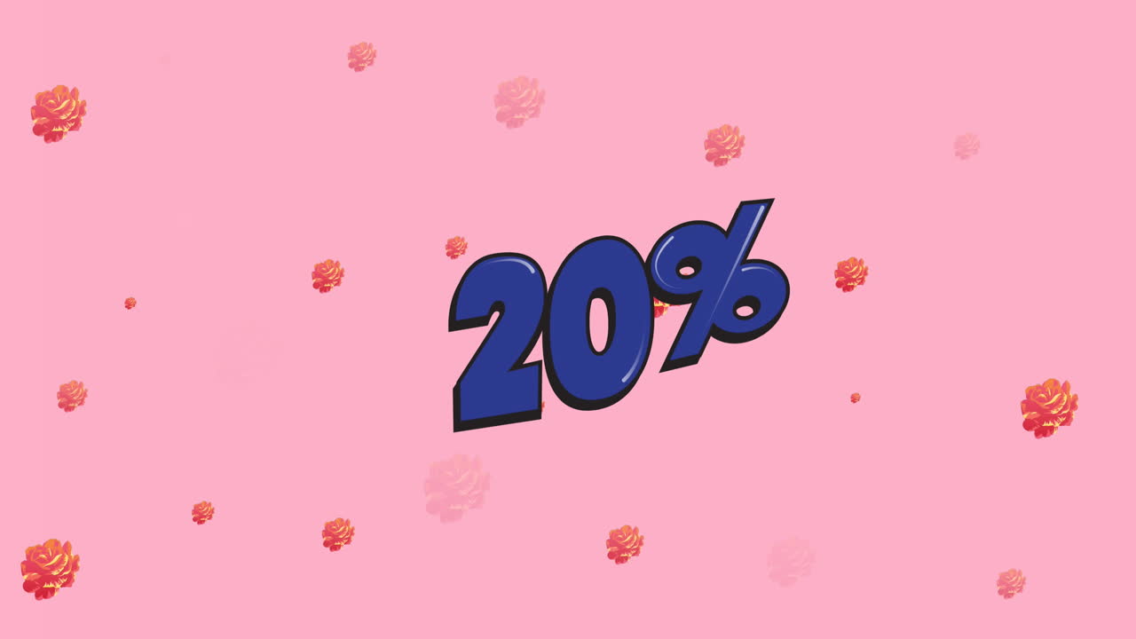animación de 20 por ciento de texto sobre flores sobre fondo rosa