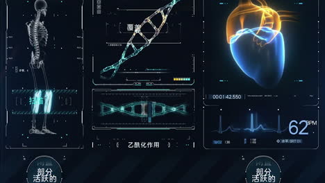 futuristic human medical care center ui monitoring mri xray scan with heart beat rate analyzed monitor