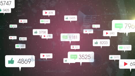 animation of social media interaction icons floating over digital background