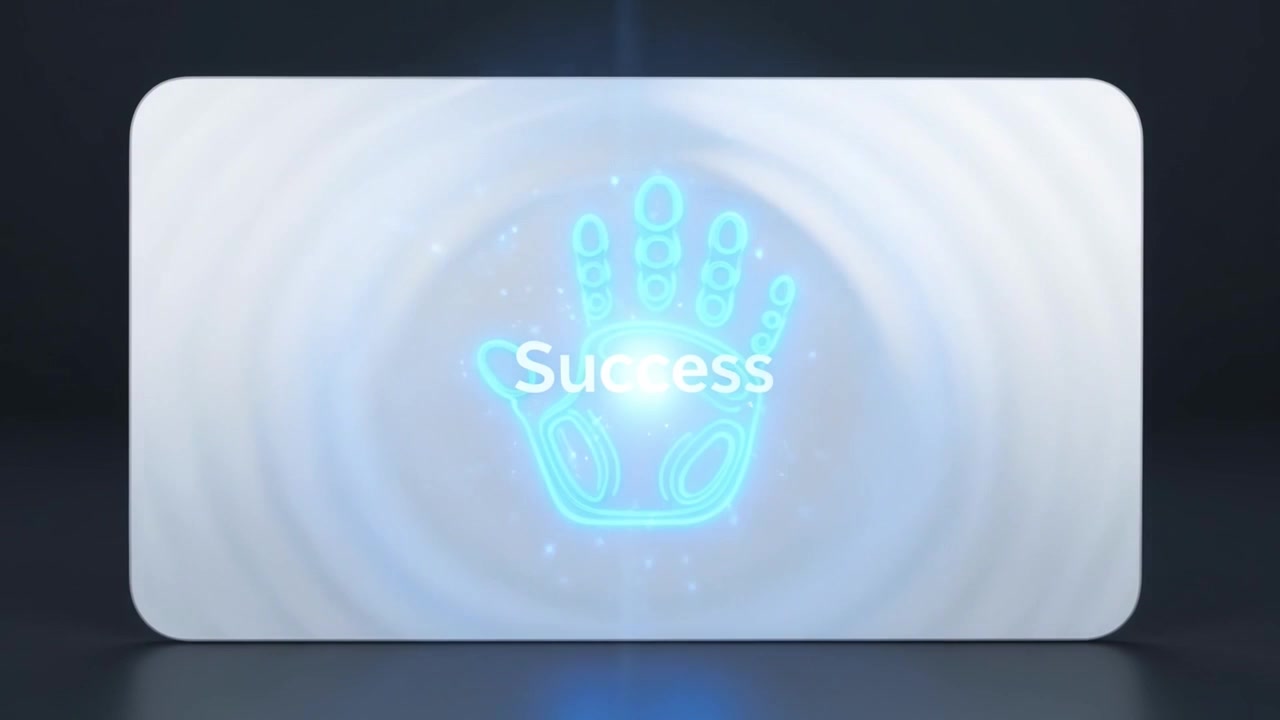 Glowing Neon Handprint Reveals Success Text on Digital Card
