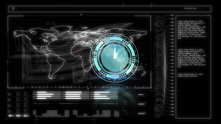 Animation of scope scanning with clock over data processing on black background