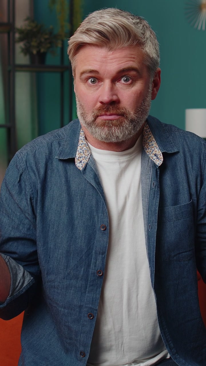 Confused middleaged mature man feeling embarrassed about ambiguous question having doubts no idea