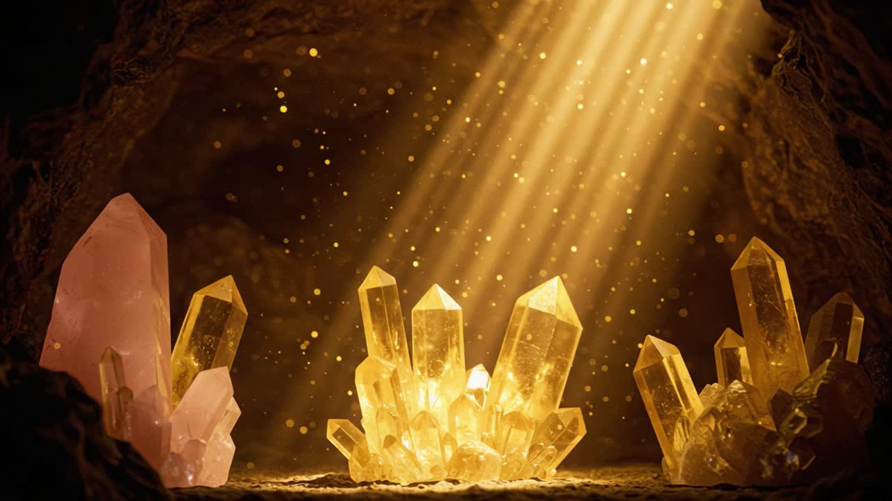 A Stunning Display of Glimmering Crystals Illuminated by Radiant Light in a Mysterious Cave Revealing Nature's Hidden Beauty and Richness