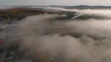 beautiful cloud cover over sherbrooke, canada in fall - aerial