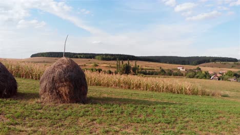 rural farmland landscape with hay bales