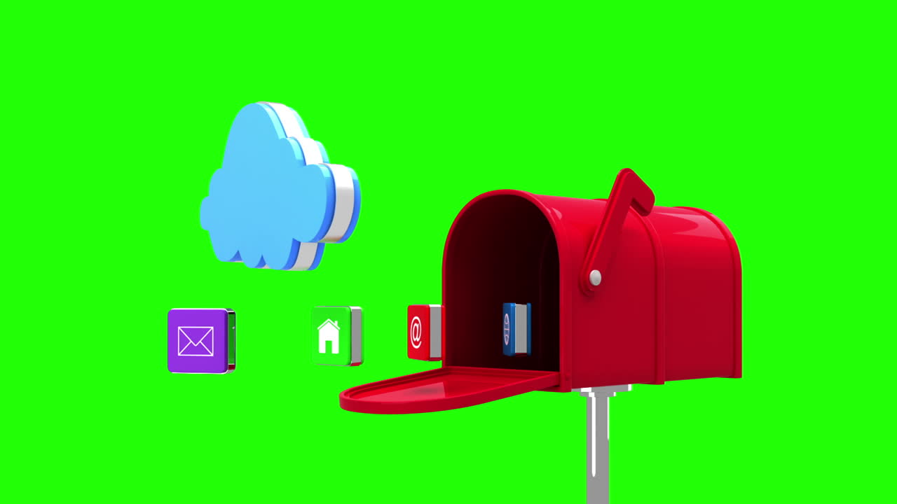 Internet icons in the mailbox on green background