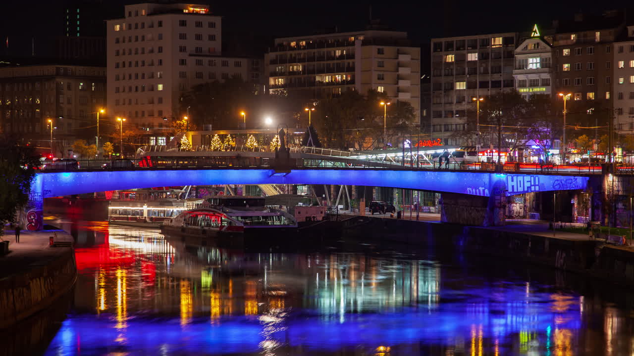 Vienna Night Cityscape and Bridge
