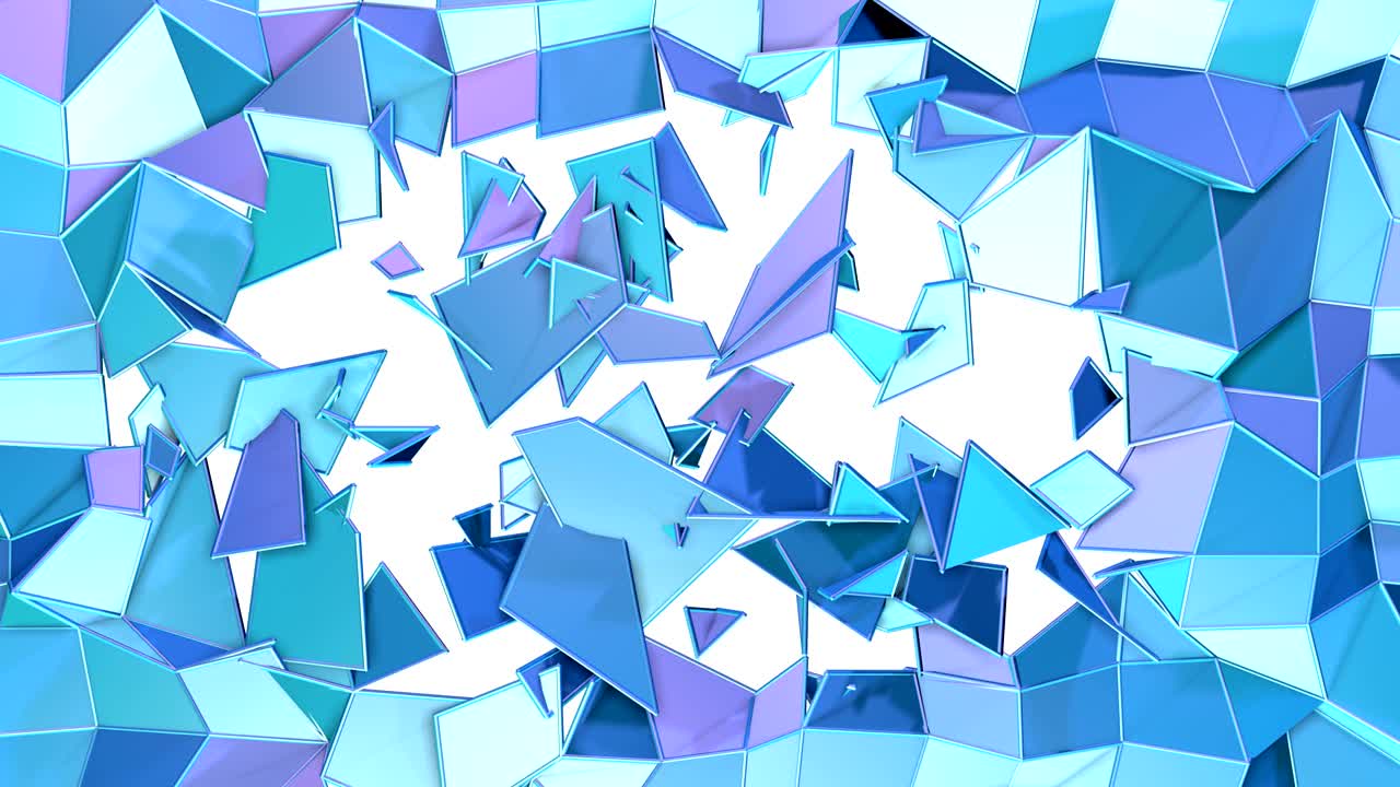 추상적인 단순한 파란색 보라색 낮은 폴리 3d 분자 배경으로 분리 된 표면. 순수한 파란 파란색 다각형과 함께 부드러운 기하학적 낮은 포리 모션 배경. 4k fullhd 원활한 루프 배경.