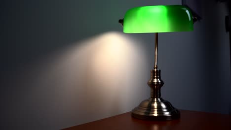 video with green reading lamp, light on