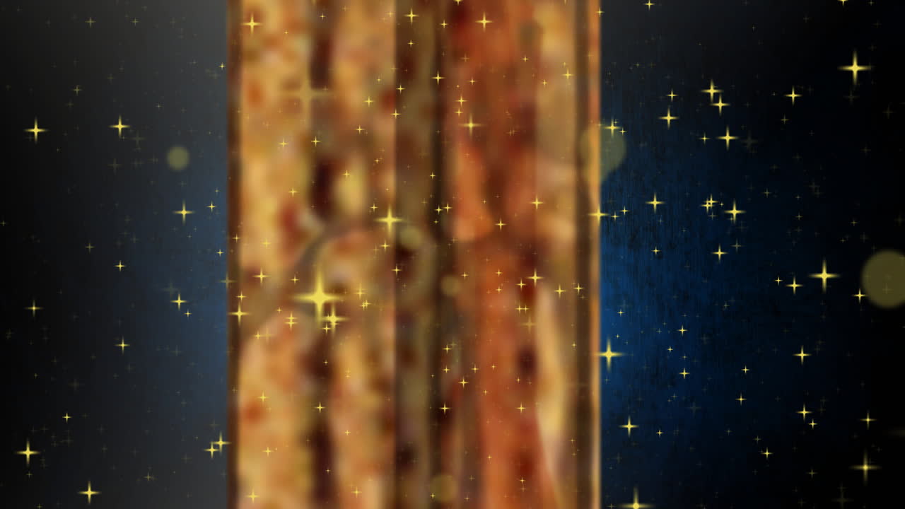 Golden sparkles animation over blurred vertical lines background