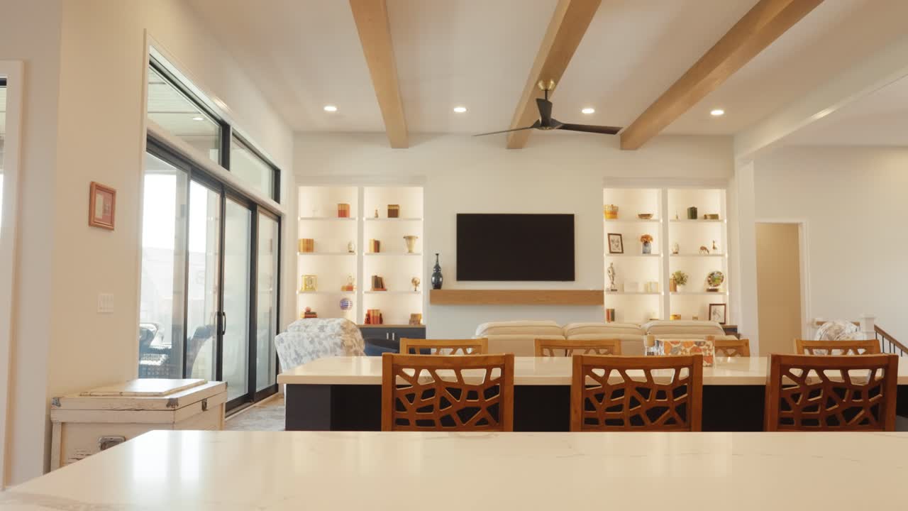 Stylish modern open kitchen dining area with cosy seating design plan and clean layout