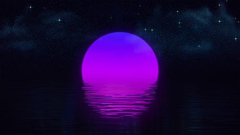 loop purple pink sun reflected in the water in a minimalist style on a black background